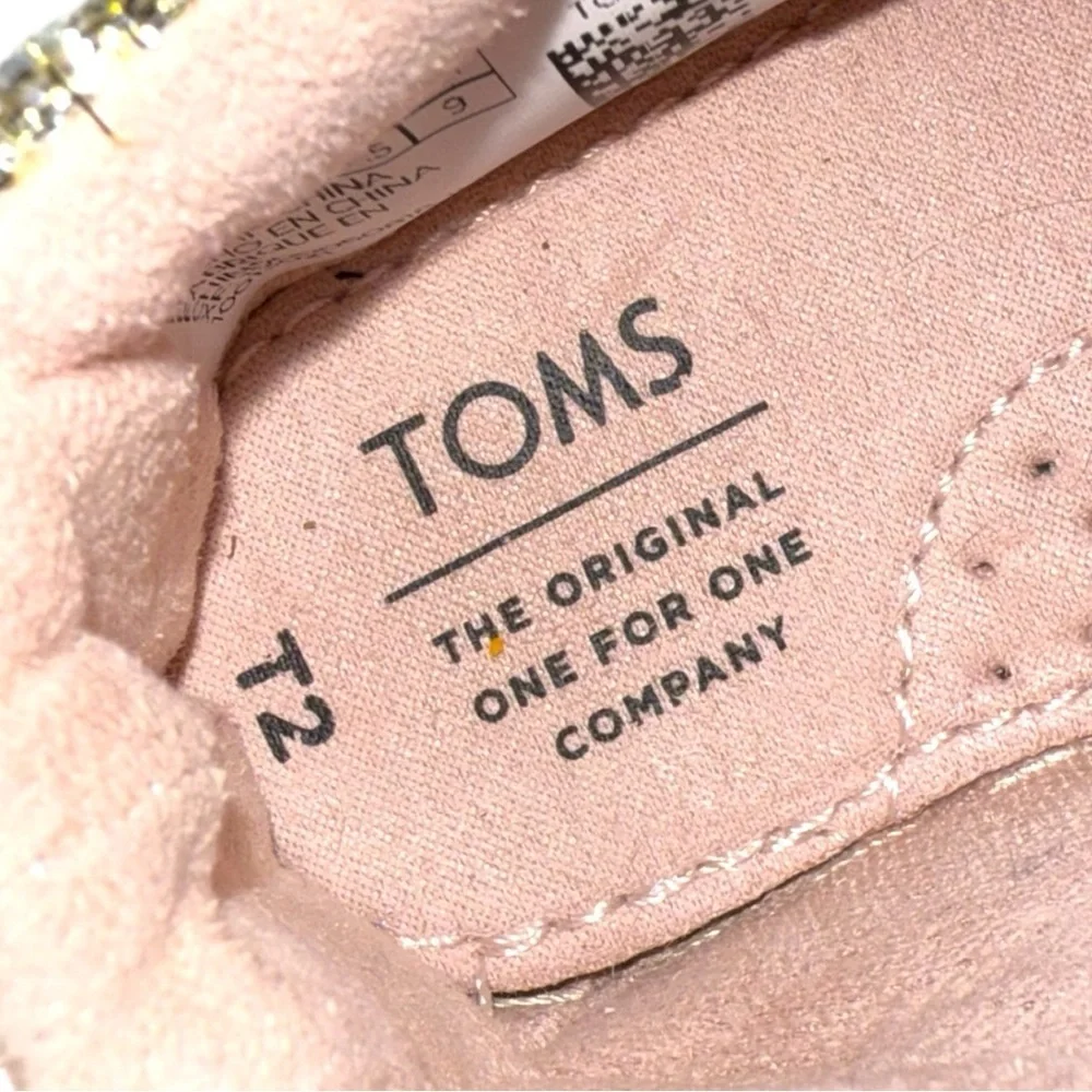 TOMS Girls Gold Tweed Glitter Velcro Sneakers Size T2 Toddler Sparkle Shoes